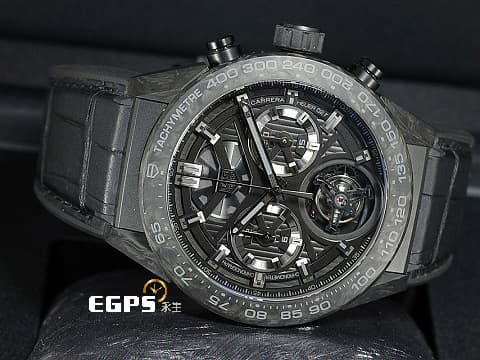 TAG Heuer 泰格 豪雅 Carrera 卡萊拉 Tourbillon Choronograph 計時碼錶 CAR5A8P. FC6415 鍛造碳材質 鏤空面盤&nbsp;浮動式 飛行陀飛輪 全球限量500顆&nbsp;自動上鍊 45mm