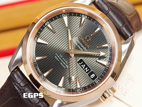 OMEGA 歐米茄 SEAMASTER 海馬系列 AQUA TERRA 150 年曆錶 23123392206001 18K玫瑰金材質 半金款 灰色夾板紋面盤&nbsp;2021年保卡&nbsp;同軸擒縱 自動上鍊 38.5mm