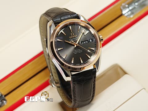 OMEGA 歐米茄 SEAMASTER 海馬系列 AQUA TERRA 150 年曆錶 23123392206001 18K玫瑰金材質 半金款 灰色夾板紋面盤&nbsp;2021年保卡&nbsp;同軸擒縱 自動上鍊 38.5mm