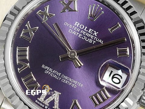 ROLEX 勞力士 Datejust 31 蠔式日誌型 278274 不鏽鋼材質&nbsp;茄紫色面盤 原廠VI鑲鑽時標&nbsp;DJ31 經典三角坑紋錶圈 2025年新式保卡 自動上鍊 31mm