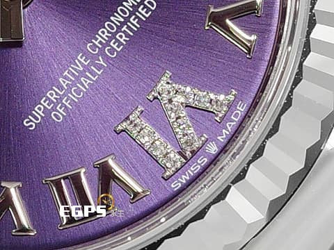 ROLEX 勞力士 Datejust 31 蠔式日誌型 278274 不鏽鋼材質&nbsp;茄紫色面盤 原廠VI鑲鑽時標&nbsp;DJ31 經典三角坑紋錶圈 2025年新式保卡 自動上鍊 31mm