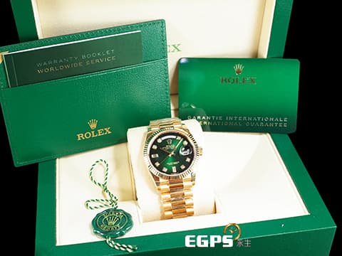 ROLEX 勞力士 蠔式 Day-Date 36 DD 128238 18K黃金材質  原鑲鑽石時標  漸變綠色面盤  2020年新式保卡 自動上鍊 36mm