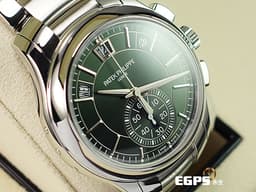 Patek Philippe 百達翡麗 PP錶 Complications 複雜功能時計 5905/1A-001 <font color=#6D8E23>橄欖綠色日輝紋面盤</font> 飛返 計時碼表 年曆錶 <font color=#FF0000>2024年保單 最新不鏽鋼款 按動式摺疊扣</font> 5905 <font color=#FFFF33> 此錶歡迎錶友以 PP、AP、勞力士 來店交換，本店將以最高價評估～</font> 自動上鍊 42mm