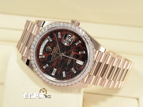 ROLEX 勞力士 Day-Date 40 DD40 蠔式 星期日曆型 228345RBR 永恆玫瑰金&nbsp;稀有赤鐵石英面盤【熔岩巧克力】原廠鑲嵌鑽石錶圈 梯形鑽石時標&nbsp;228235&nbsp;2021年保卡&nbsp;自動上鍊 40mm