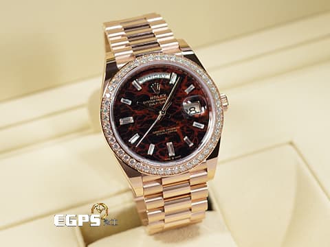 ROLEX 勞力士 Day-Date 40 DD40 蠔式 星期日曆型 228345RBR 永恆玫瑰金&nbsp;稀有赤鐵石英面盤【熔岩巧克力】原廠鑲嵌鑽石錶圈 梯形鑽石時標&nbsp;228235&nbsp;2021年保卡&nbsp;自動上鍊 40mm