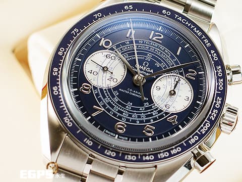 OMEGA 歐米茄 speedmaster 超霸 Chonoscope系列 329.30.43.51.03.001 不鏽鋼鍊帶款  深藍色蝸紋面盤 32930435103001  集測速計、測距儀、脈搏計於一體的雙眼計時盤，經典超霸致敬復刻款，2024年保單  手上鏈 43mm