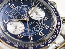 OMEGA 歐米茄 speedmaster 超霸 Chonoscope系列 329.30.43.51.03.001 不鏽鋼鍊帶款 <font color=#0000FF> 深藍色蝸紋面盤 32930435103001 </font> <font color=#FF0000>集測速計、測距儀、脈搏計於一體的雙眼計時盤，經典超霸致敬復刻款，2024年保單 </font> 手上鏈 43mm