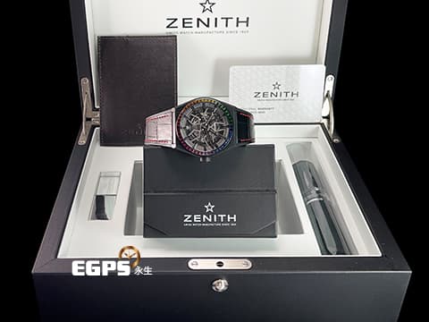 ZENITH 真力時 Defy Classic Rainbow 彩虹 33.9002.670/96.R587 黑陶瓷 鏤空面盤 原廠彩虹寶石框！限量150只！2021年台灣公司貨 自動上鍊 41mm
