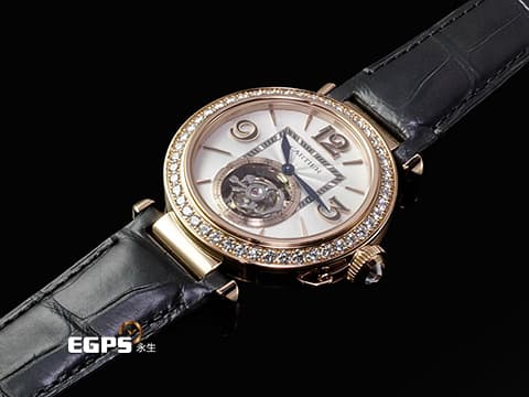 CARTIER 卡地亞 Pasha de Cartier HPI01575 18K玫瑰金材質 陀飛輪 錶冠鑲嵌0.36克拉 錶圈鑲嵌47顆(共1.98克拉)&nbsp;&nbsp;2026年保卡 新式「QuickSwitch」錶帶快拆系統 附皮革錶帶 新錶訂價：約3,480,000元&nbsp;自動上鍊 35.1mm