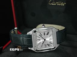 CARTIER 卡地亞 Santos-Dumont 山度士 杜蒙特 WSSA0032 經典 超大型款<font color="#ffb43f">&nbsp;</font><font color="#2f6ce4">鑲嵌藍色寶石錶冠 藍鋼指針</font><font color="#49bcd7">&nbsp;</font>不鏽鋼材質&nbsp;<font color="#FF0000">2022年保單 </font> 手上鍊 46.6x33.9mm