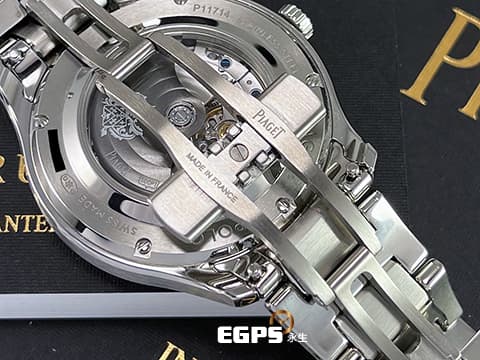 PIAGET 伯爵 Polo Date系列 G0A46018 機刻雕花橫紋藍色面盤 不鏽鋼 原鑲鑽石時標，2021年台灣公司貨 自動上鍊 36mm