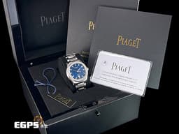 PIAGET 伯爵 Polo Date系列 G0A46018 <font color=#2828FF>機刻雕花橫紋藍色面盤</font> 不鏽鋼 <font color=#FF0000>原鑲鑽石時標，2021年台灣公司貨</font> 自動上鍊 36mm