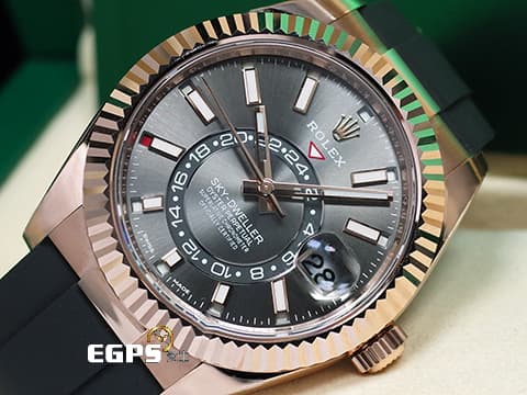 ROLEX 勞力士 Sky-Dweller 326235 蠔式 天行者 沙羅裝置 年曆錶 永恆玫瑰金 石板灰色面盤橡膠錶帶款  2022年保單&nbsp;自動上鍊 42mm