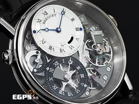 BREGUET 寶璣 Classique La Tradition 傳統系列 7067BB/G1/9W6 18K白金材質&nbsp;日夜顯示 GMT 兩地時區 動能顯示 鏤空面盤 工藝之美一覽無遺&nbsp;2026年保卡&nbsp;新錶訂價：1,514,000元 手上鍊 40mm
