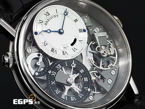 BREGUET 寶璣 Classique La Tradition 傳統系列 7067BB/G1/9W6 18K白金材質&nbsp;<font color="#05f0f0">日夜顯示 GMT 兩地時區 動能顯示 鏤空面盤 工藝之美一覽無遺</font>&nbsp;<font color="#ff0000">2026年保卡&nbsp;新錶訂價：1,514,000元</font> 手上鍊 40mm