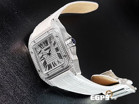 CARTIER 卡地亞 Santos 100 山度士 中型 精鑲滿天星鑽石面盤、鑲鑽錶圈 自動上鍊 36mm
