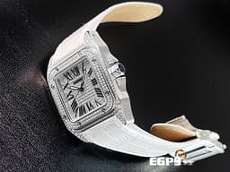 CARTIER 卡地亞 Santos 100 山度士 中型 <font color="#05f0f0">精鑲滿天星鑽石面盤、鑲鑽錶圈</font> 自動上鍊 36mm
