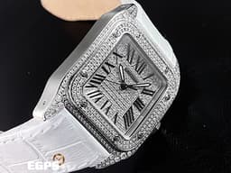 CARTIER 卡地亞 Santos 100 山度士 中型 <font color="#05f0f0">精鑲滿天星鑽石面盤、鑲鑽錶圈</font> 自動上鍊 36mm