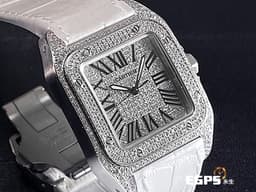 CARTIER 卡地亞 Santos 100 山度士 中型 <font color="#05f0f0">精鑲滿天星鑽石面盤、鑲鑽錶圈</font> 自動上鍊 36mm