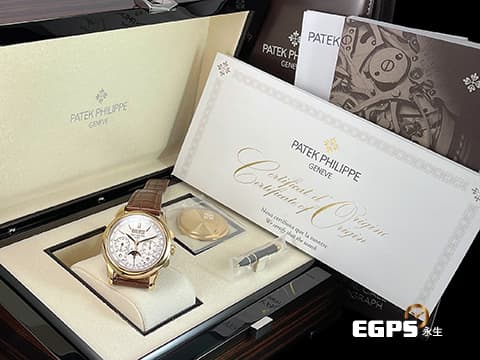 Patek philippe 百達翡麗 PP錶 超複雜功能時計系列 5270J-001 18K黃金材質 瑩白色面盤  經典複雜功能錶款 萬年曆腕錶，月相盈虧顯示，計時功能&nbsp;2022年保單 新錶訂價：6,844,000元&nbsp;手上鍊 41mm