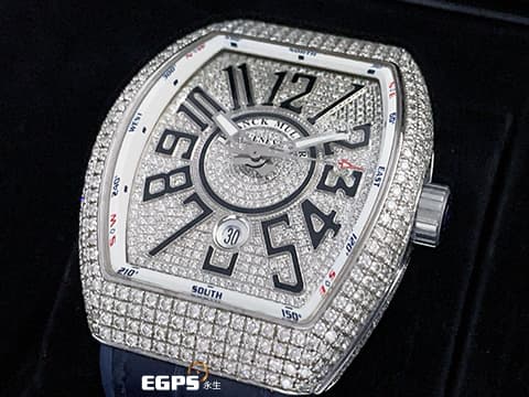 Franck Muller 法蘭穆勒 FM錶 Vanguard V45 系列&nbsp;華麗的精鑲滿天星面盤、錶殼&nbsp;V45SCDT 酒桶型 不鏽鋼 大三針 自動腕錶 44x54mm