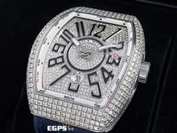 Franck Muller 法蘭穆勒 FM錶 Vanguard V45 系列&nbsp;<font color="#FF0000">華麗的精鑲滿天星面盤、錶殼</font>&nbsp;V45SCDT 酒桶型 不鏽鋼 大三針 自動腕錶 44x54mm