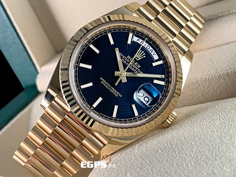 ROLEX 勞力士 Day-Date 星期日誌型 DD 228238 18K黃金材質 黑色格紋面盤&nbsp;2022年保年&nbsp;自動上鍊 40mm