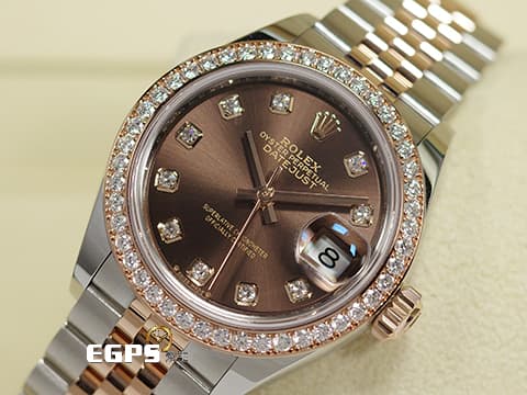 ROLEX 勞力士 Lady-Datejust 279381RBR 蠔式日誌型 &nbsp;18K永恆玫瑰金 半金款 巧克力色面盤&nbsp;原廠鑲鑽錶圈、鑽石時標 2026年保卡 自動上鍊 28mm