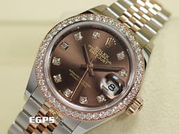 ROLEX 勞力士 Lady-Datejust 279381RBR 蠔式日誌型 &nbsp;18K永恆玫瑰金 半金款 <font color="#eac090">巧克力色面盤&nbsp;原廠鑲鑽錶圈、鑽石時標</font> <font color="#ff0000">2026年保卡</font> 自動上鍊 28mm