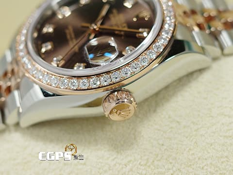 ROLEX 勞力士 Lady-Datejust 279381RBR 蠔式日誌型 &nbsp;18K永恆玫瑰金 半金款 巧克力色面盤&nbsp;原廠鑲鑽錶圈、鑽石時標 2026年保卡 自動上鍊 28mm