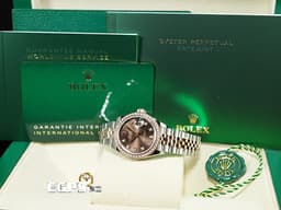 ROLEX 勞力士 Lady-Datejust 279381RBR 蠔式日誌型 &nbsp;18K永恆玫瑰金 半金款 <font color="#eac090">巧克力色面盤&nbsp;原廠鑲鑽錶圈、鑽石時標</font> <font color="#ff0000">2026年保卡</font> 自動上鍊 28mm