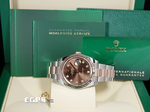 ROLEX 勞力士 Datejust DJ41 126331G 不鏽鋼&amp;18K玫瑰金材質 半金款  2020年新式綠卡  巧克力色面盤 原廠鑲嵌鑽石時標 自動上鏈 41mm