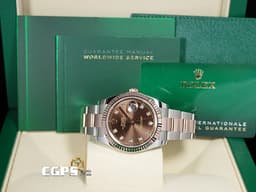 ROLEX 勞力士 Datejust DJ41 126331G 不鏽鋼&18K玫瑰金材質 半金款 <font color=#FF0000> 2020年新式綠卡 </font> <font color=#fdc781>巧克力色面盤 原廠鑲嵌鑽石時標</font> 自動上鏈 41mm