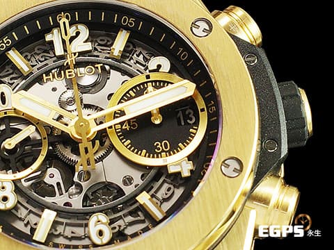 HUBLOT 宇舶 Big Bang 大爆炸 UNICO 441.VX.1131.RX King Gold 宇舶獨特材質&nbsp;王金 消光黑色鏤空面盤&nbsp;&nbsp;2022年新式電子保單 &nbsp;三日鍊 飛返計時碼錶 自動上鍊 42mm
