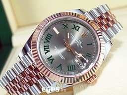 ROLEX 勞力士 Datejust 41 蠔式日誌型 126331 <font color=#228B22>綠羅馬時標面盤</font> 半金款 永恆玫瑰金 DJ41 經典三角坑紋錶圈 <font color=#FF0000>2024年保卡 紀念型（Jubilee）五銖錶帶</font> 自動上鍊 41mm