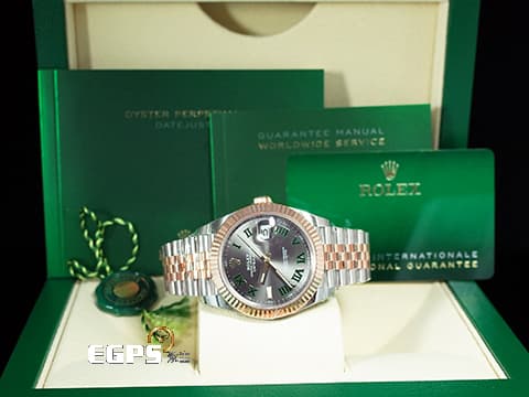 ROLEX 勞力士 Datejust 41 蠔式日誌型 126331 綠羅馬時標面盤 半金款 永恆玫瑰金 DJ41 經典三角坑紋錶圈 2024年保卡 紀念型（Jubilee）五銖錶帶 自動上鍊 41mm