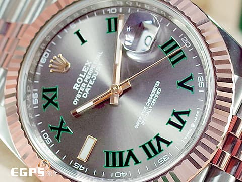 ROLEX 勞力士 Datejust 41 蠔式日誌型 126331 綠羅馬時標面盤 半金款 永恆玫瑰金 DJ41 經典三角坑紋錶圈 2024年保卡 紀念型（Jubilee）五銖錶帶 自動上鍊 41mm