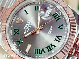 ROLEX 勞力士 Datejust 41 蠔式日誌型 126331 <font color=#228B22>綠羅馬時標面盤</font> 半金款 永恆玫瑰金 DJ41 經典三角坑紋錶圈 <font color=#FF0000>2024年保卡 紀念型（Jubilee）五銖錶帶</font> 自動上鍊 41mm