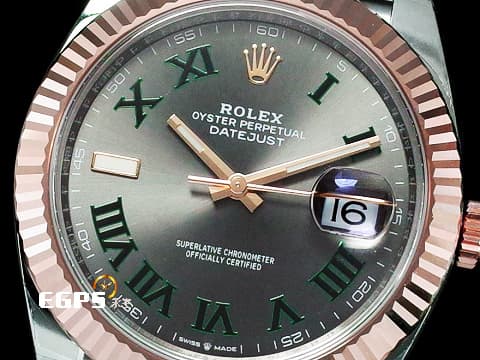 ROLEX 勞力士 Datejust 41 蠔式日誌型 126331 綠羅馬時標面盤 半金款 永恆玫瑰金 DJ41 經典三角坑紋錶圈 2026年保卡 紀念型（Jubilee）五銖錶帶 自動上鍊 41mm