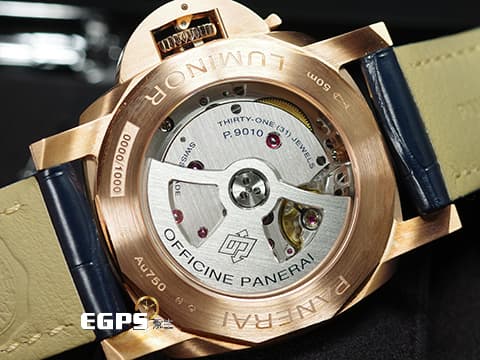 PANERAI 沛納海 Luminor Marina Goldtech Sole Blu PAM1112 經典三明治夜光 藍色太陽紋面盤 Goldtech金材質 玫瑰金 PAM01112 三日鍊 小秒針 2026年保單 自動上鍊 44mm