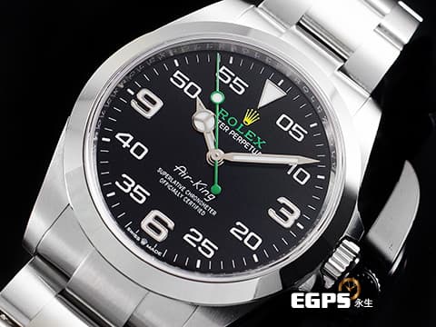 ROLEX 勞力士 Oyster Perpetual 蠔式 Air-King 126900 空中霸王 綠色秒針、ROLEX品牌銘刻 大三針 黃色皇冠 不鏽鋼 新款3230機芯 2024年保單 自動上鍊 40mm