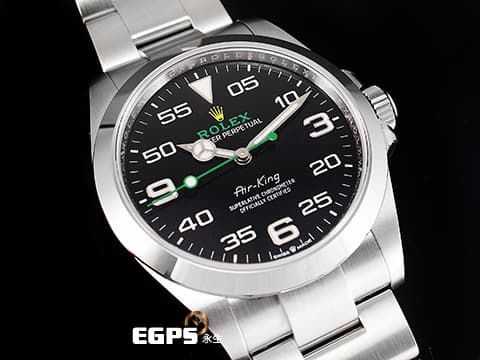 ROLEX 勞力士 Oyster Perpetual 蠔式 Air-King 空中霸王 126900 綠色秒針、ROLEX品牌銘刻 網壇巨星"瑞士特快車"【費德勒】最終之戰配戴錶款 新款有肩膀的空中霸王！  2024年新式綠卡  不鏽鋼材質 自動上鍊 40mm