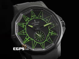 CORUM 崑崙 Admiral Legend 42 Full Black 海軍上將 <font color="#74d56a">綠色海事信號旗幟時標</font> 395.111.98/F371/BV12 <font color="#4F4F4F">黑色PVD塗層不鏽鋼</font> 小秒針 <font color="#FF0000">限量100只 2022年台灣公司貨</font> 自動上鍊 42mm