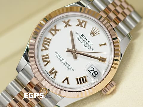 ROLEX 勞力士 Datejust 31 蠔式日誌型 278271&nbsp;18K永恆玫瑰金&amp;不鏽鋼材質 半金款 白色面盤 搭配 玫瑰金羅馬數字時標&nbsp;2025年保卡 自動上鏈 31mm