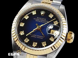 ROLEX 勞力士 DATEJUST 69173 黃K金半金款<font color="#0582f5"> 稀有漸層藍色面盤</font><font color="#2828FF"> </font>  <font color="#FF0000"> 原鑲鑽石時標 五株帶&nbsp;</font>自動上鍊  26mm