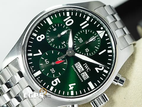 IWC 萬國 Pilot`s Chronograph 飛行員 計時碼錶 IW388104 綠色面盤  飛行錶 2024年保卡，新式EasX-CHANGE錶帶更換系統 自動上鏈 41mm