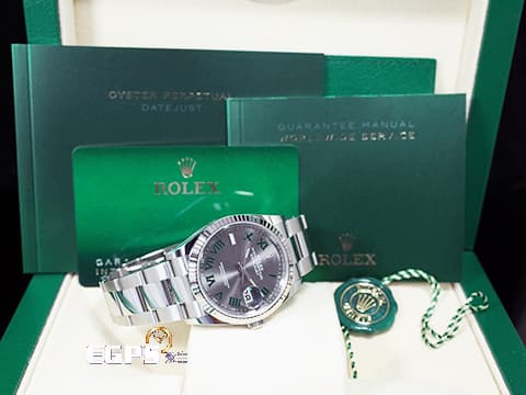 ROLEX 勞力士 Datejust 36 蠔式日誌型 126234 石板灰色面盤搭配綠色羅馬時標 溫布頓 不鏽鋼 DJ36 經典三角坑紋錶圈 2025年保卡 蠔式（Oyster）三節錶帶 自動上鍊 36mm