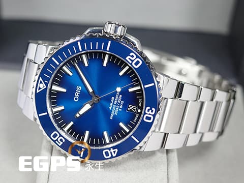 ORIS 豪利時 Aquis Date Calibre 400 時間之海 7763&nbsp;藍水鬼 藍色面盤 陶瓷外圈&nbsp;0140077634135 不鏽鋼 五日鍊 自製機芯&nbsp;2024年台灣公司貨&nbsp;潛水錶 自動上鍊 43.5mm