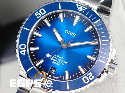 ORIS 豪利時 Aquis Date Calibre 400 時間之海 7763&nbsp;藍水鬼 藍色面盤 陶瓷外圈&nbsp;0140077634135 不鏽鋼 五日鍊 自製機芯&nbsp;2024年台灣公司貨&nbsp;潛水錶 自動上鍊 43.5mm