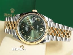 ROLEX 勞力士 DATEJUST 蠔式日誌型 126233 不鏽鋼&18K黃金材質 半金款 <font color=#73d669> 橄欖色綠色面盤 VI&IX鑲鑽時標</font> <font color=#ff0000> 2023年保卡 紀念型五珠帶</font> 36mm